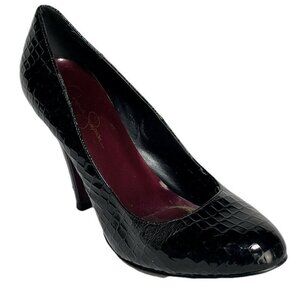 Jessica Simpson Black Crocodile Embossed Patent Leather Stiletto Heels Size 7.5